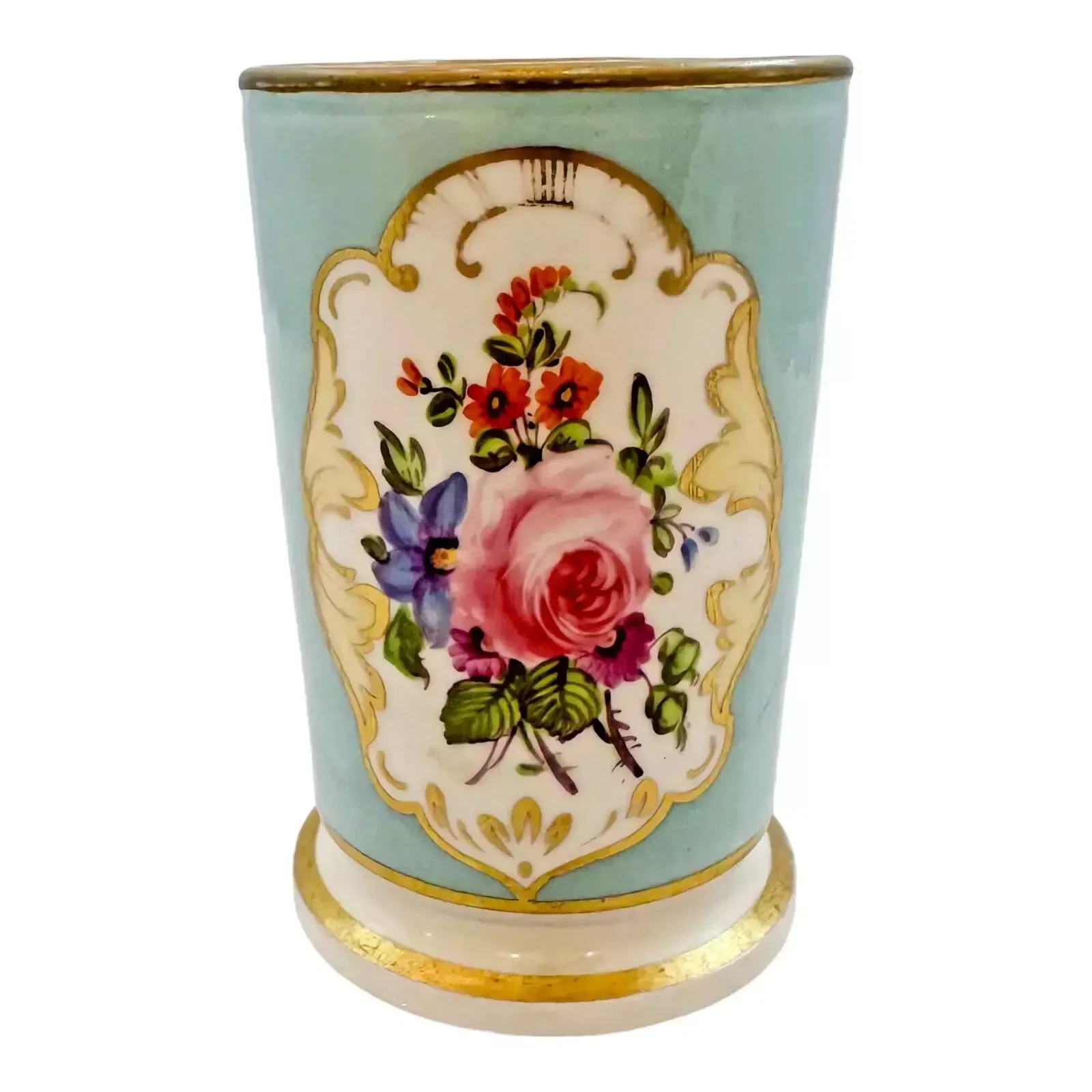Antique George III Spode Porcelain Sky Blue Floral Miniature Spill Vase Matchpo
