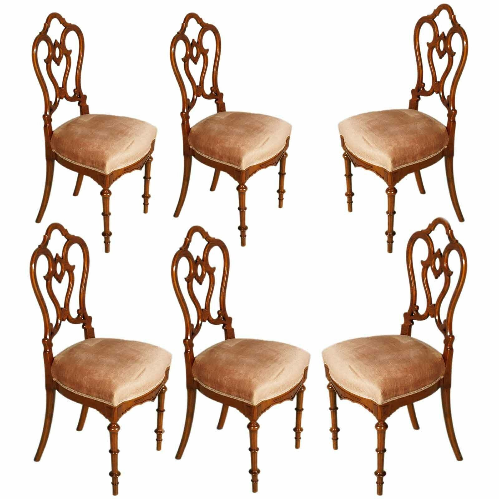 Six Early 19th Century Venetian Chairs, Walnut, Empire Style, Wax Polished