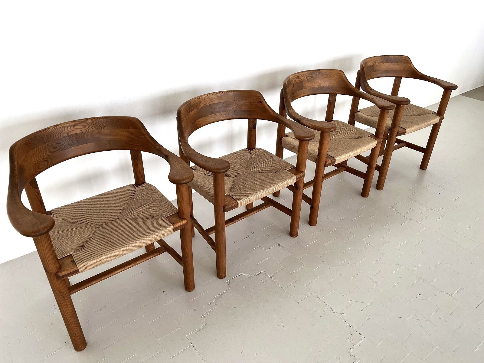 photo buy Rainer Daumiller Dining Chairs In Pine And New Paper Cord, 1970s