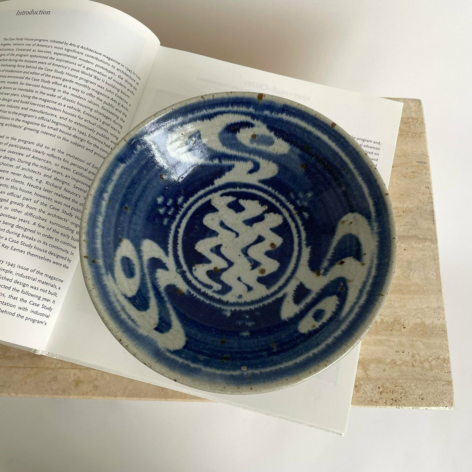 photo furniture Mid Century Blue And White Design Stoneware Bowl By Brian Newman Of Aller Pottery
