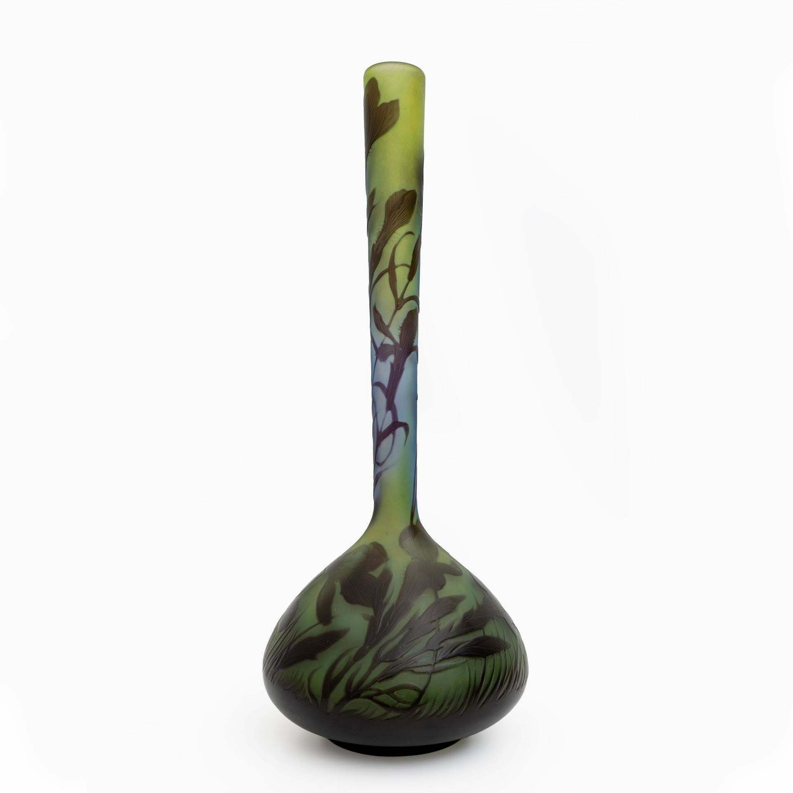 Bulbous Glass Vase With Floral Decoration By émile Gallé, France, 1900 photo for sale