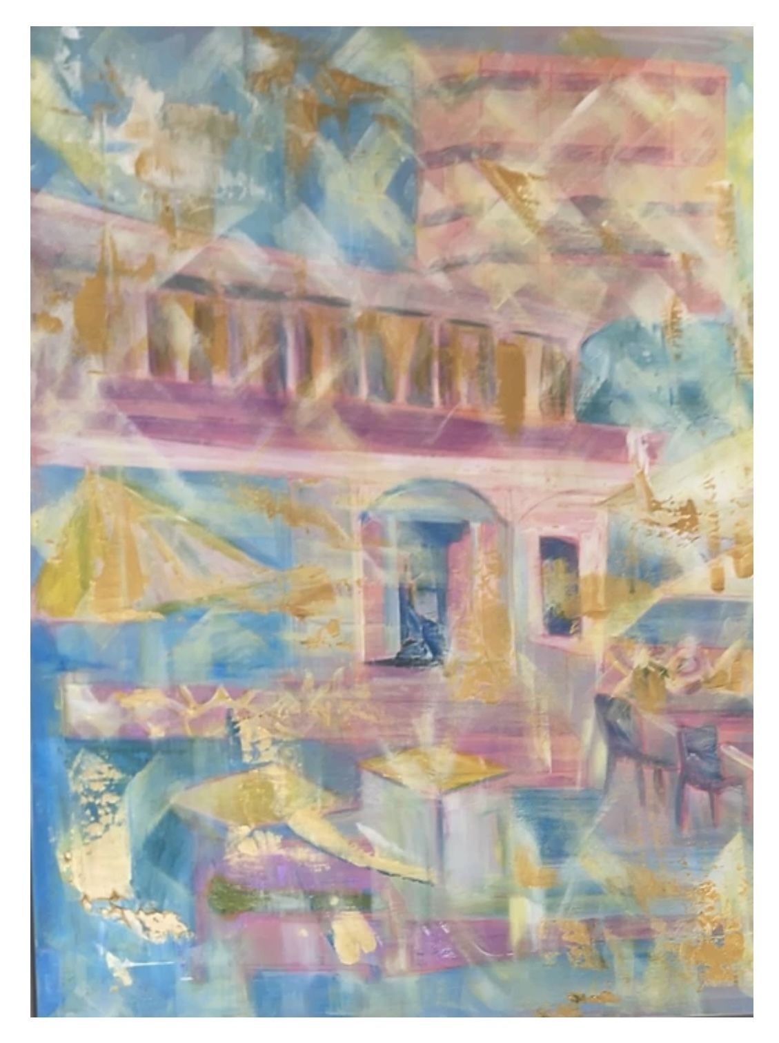 Original Canvas In White Frame, Artist Catherine Mackie, 2023, Cafe Lc photo for sale