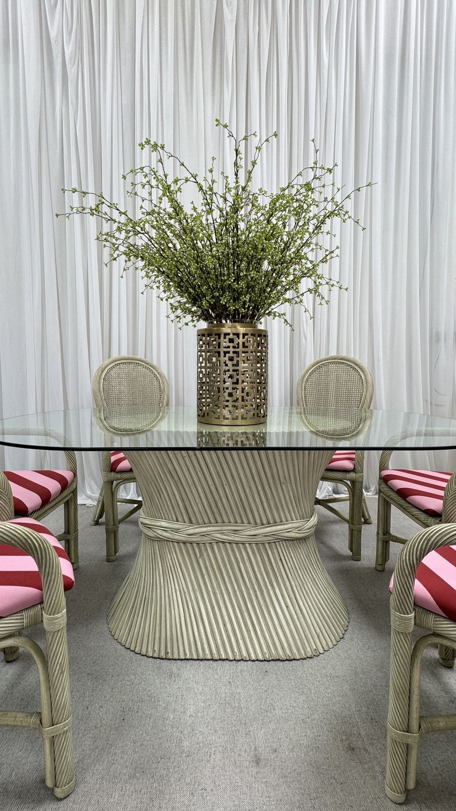 Late 20th Century Mcguire Sheaf Of Wheat And Rattan Dining Set