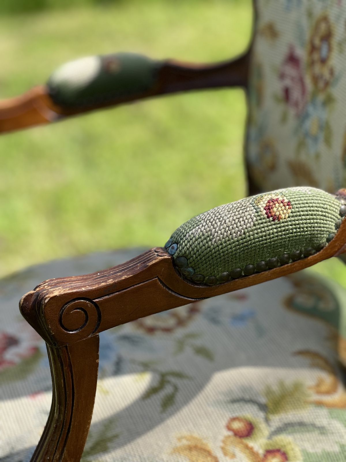 French Tapestry Chair With Arms photo for sale