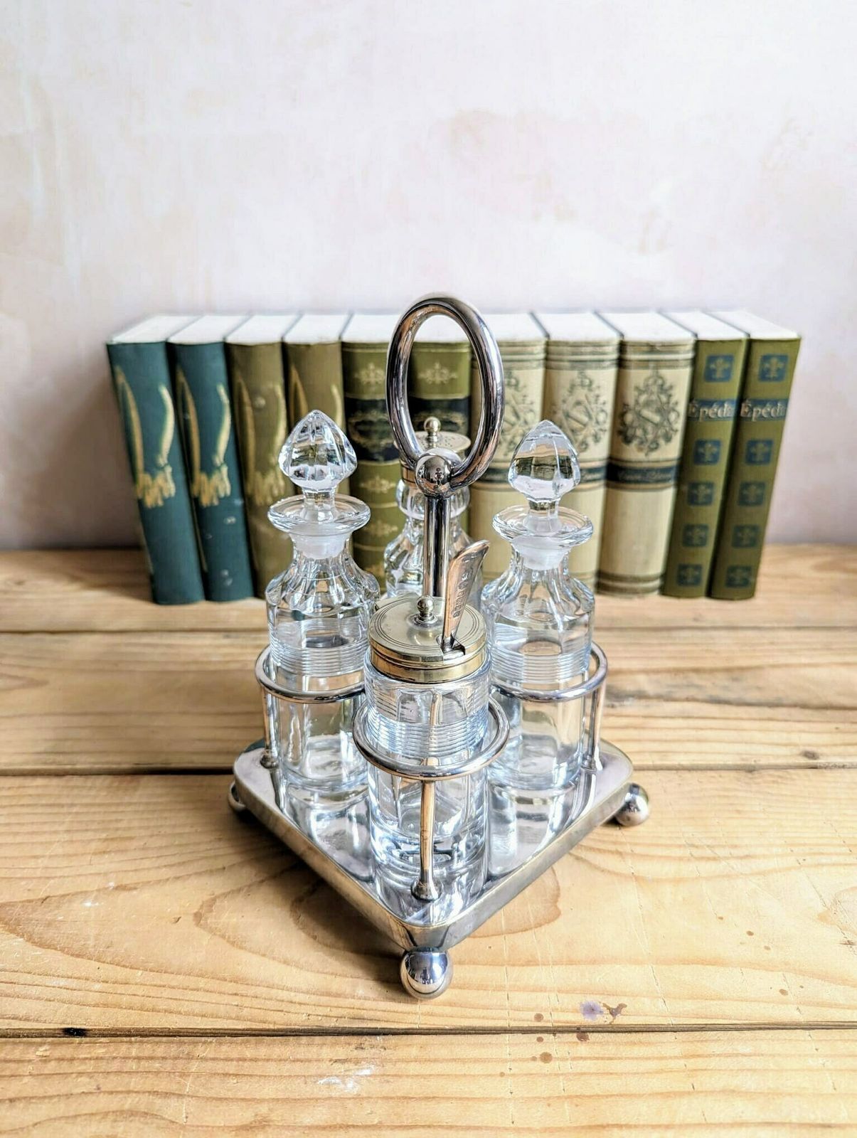 A Pretty Antique Marples And Co Silver Plated Cruet Set In Georgian Style   Tableware, Oil & Vinegar, Mustard Pot Salt Shaker photo furniture