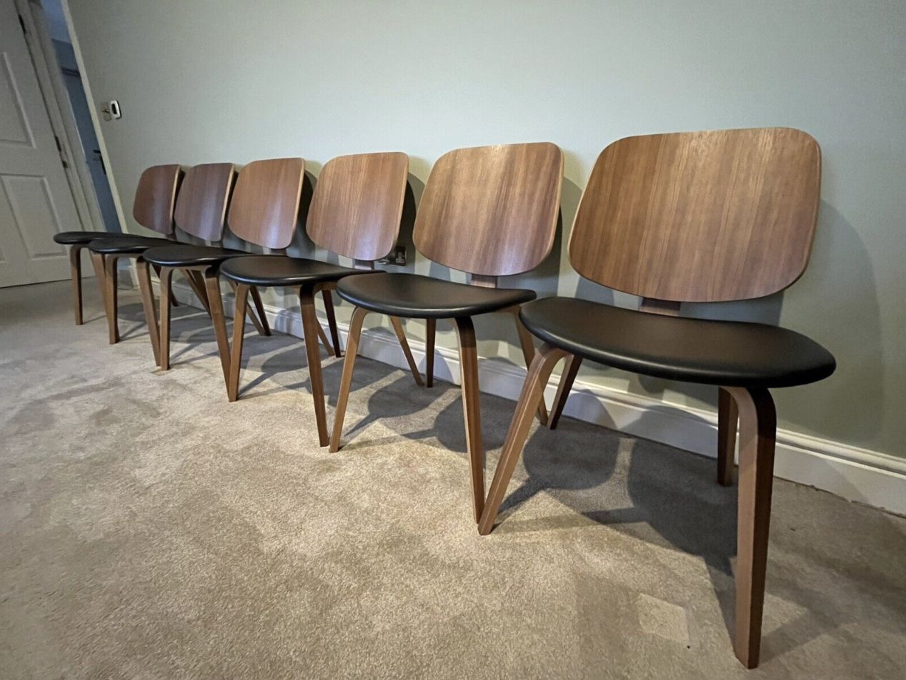 Boconcept Aarhus Dining Chairs Walnut & Black Leather Set Of Four photo vintage