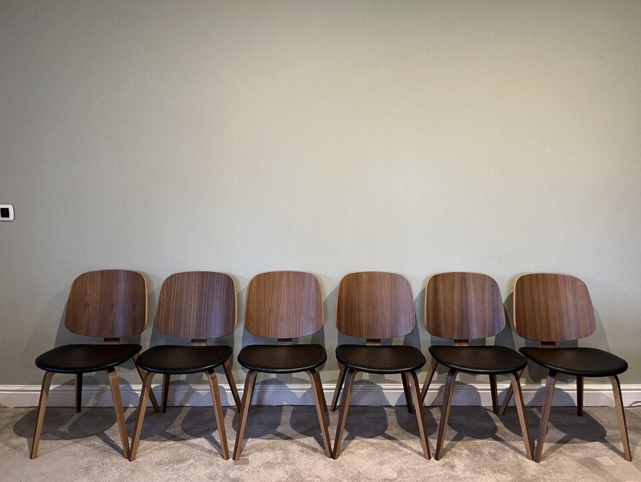 photo vinterior Boconcept Aarhus Dining Chairs Walnut & Black Leather Set Of Four