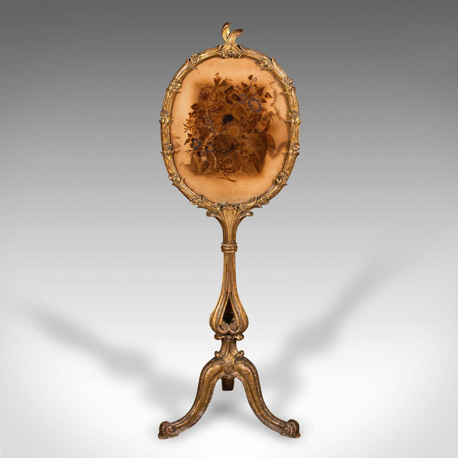 Antique Pole Screen, English, Giltwood, Glass, Fireside Reflector, Regency, 1820 photo furniture
