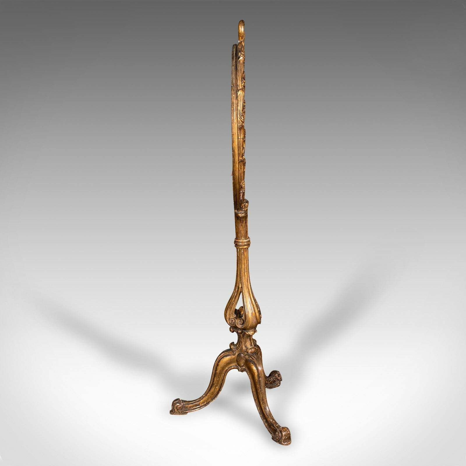 Antique Pole Screen, English, Giltwood, Glass, Fireside Reflector, Regency, 1820 photo for sale