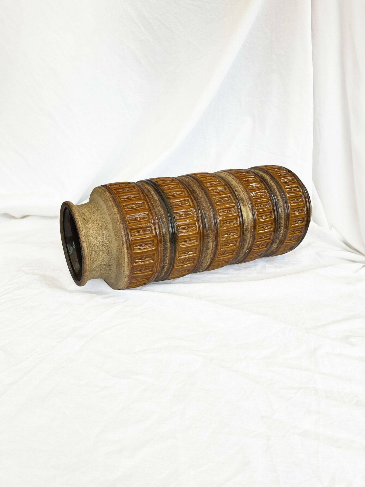 Large Five Rimmed Geometric West German Pottery Floor Vase In Cream, Ochre, Brown And Earthy Tones From Scheurich, 1970s 238 40 photo furniture