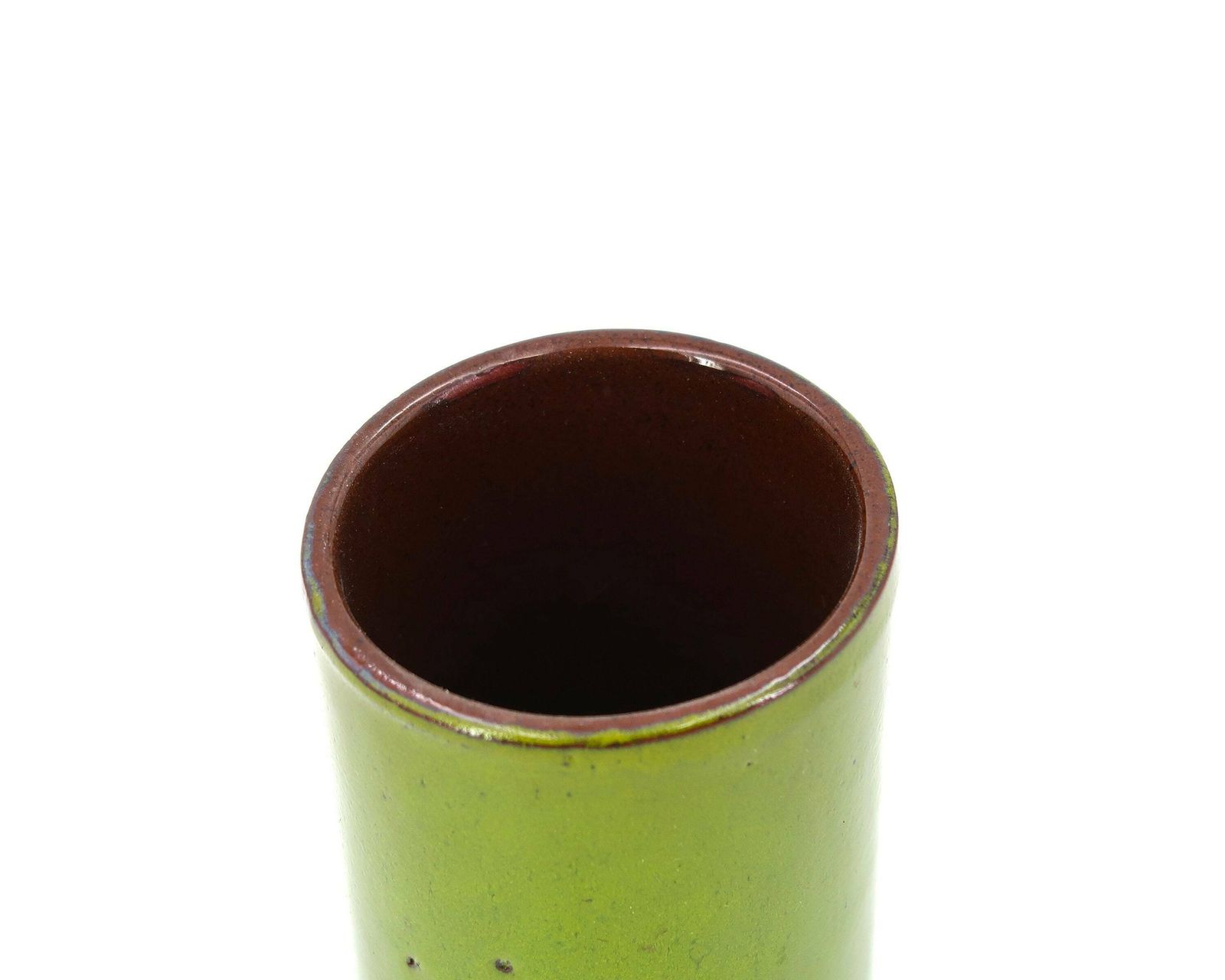 French Green Ceramic Cylinder Vase, 1970s / Roll, Tube, Georges Jouve Style, Home Decor photo for sale