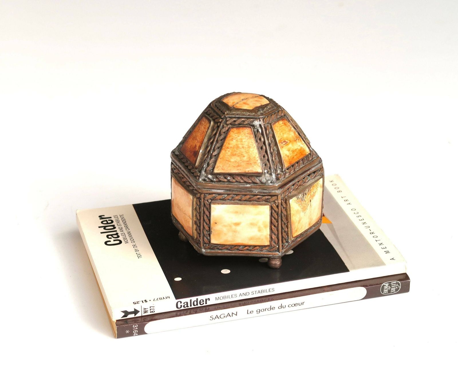 Moroccan Copper And Bone Geometrical Jewelry Box, 1960s / Orange, Chest, Case, Folk, Boho Chic, Bohemian, Morocco
