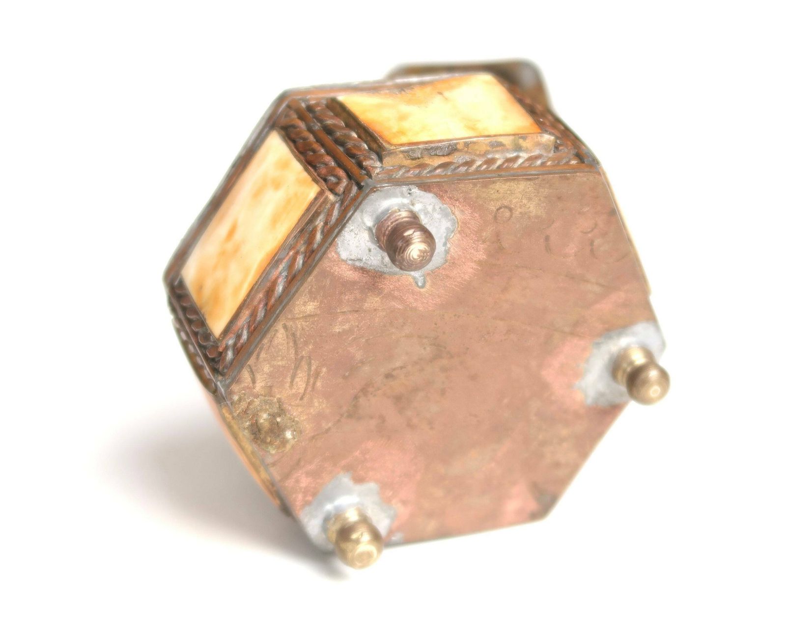 Moroccan Copper And Bone Geometrical Jewelry Box, 1960s / Orange, Chest, Case, Folk, Boho Chic, Bohemian, Morocco photo vinterior