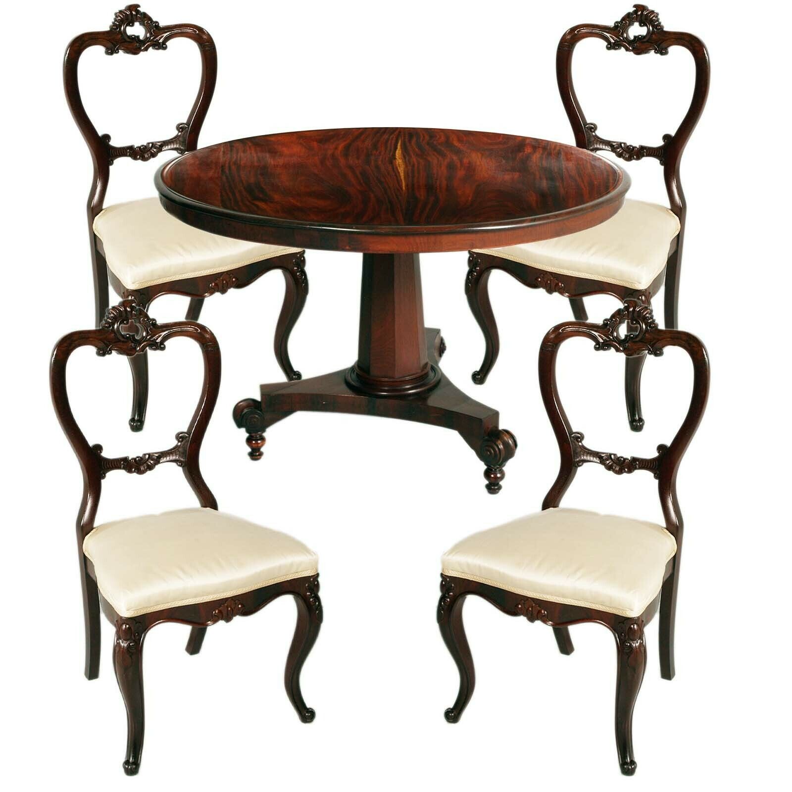 19th Century French Mahogany Table Empire Style With Louis Philippe Four Chairs