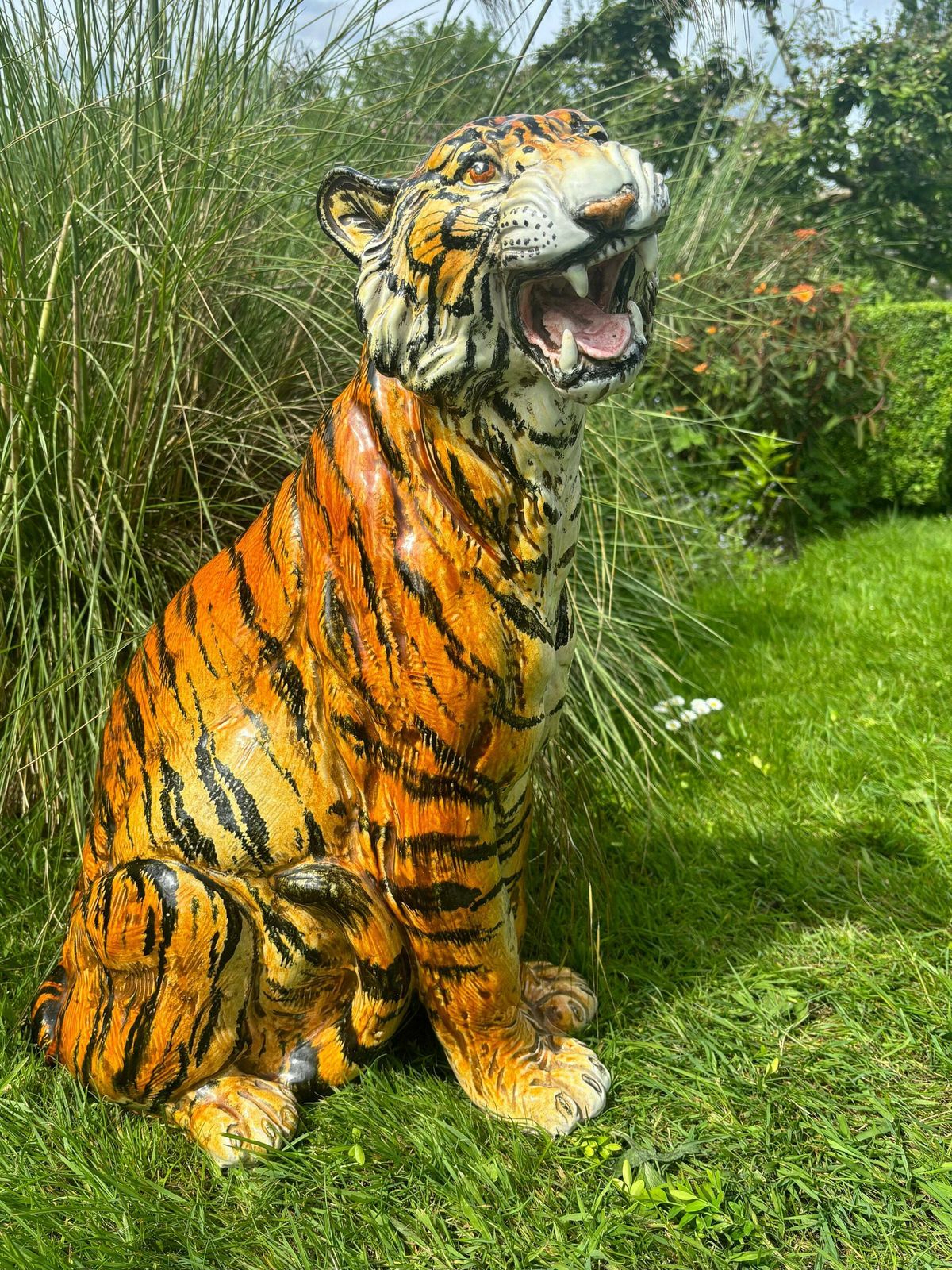 Vintage Mid Century Modern Hollywood Regency Italian Ceramic Tiger Statue / Sculpture photo furniture