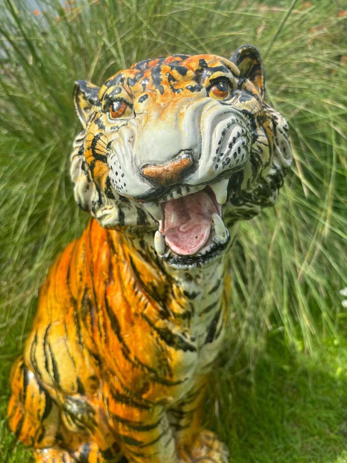 Vintage Mid Century Modern Hollywood Regency Italian Ceramic Tiger Statue / Sculpture photo for sale