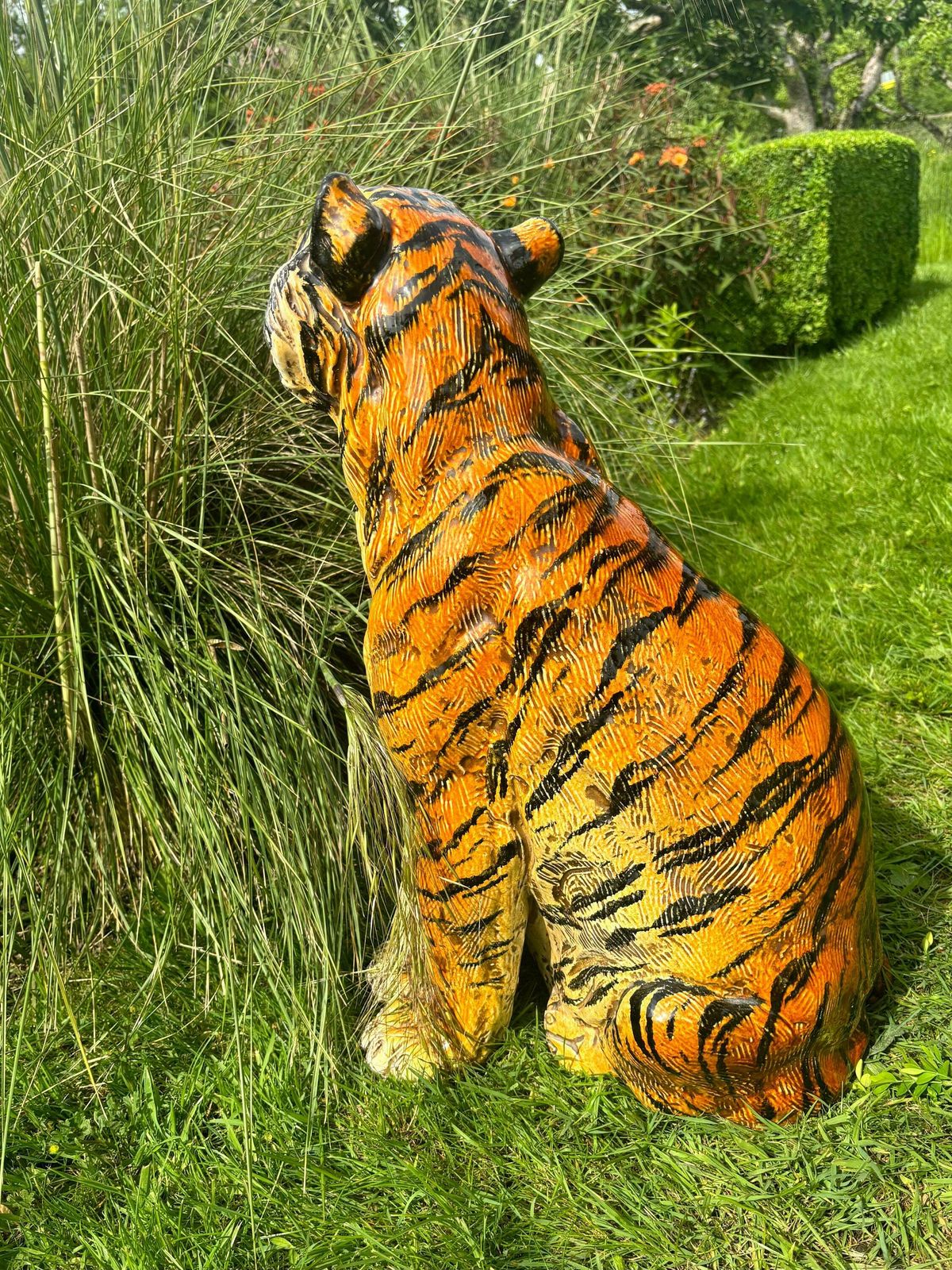 Vintage Mid Century Modern Hollywood Regency Italian Ceramic Tiger Statue / Sculpture photo vinterior