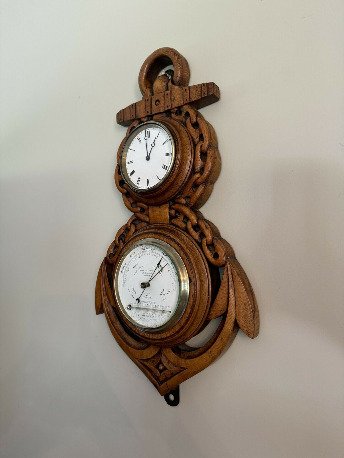 Fantastic Quality Antique Carved Oak Banjo Clock Barometer photo for sale