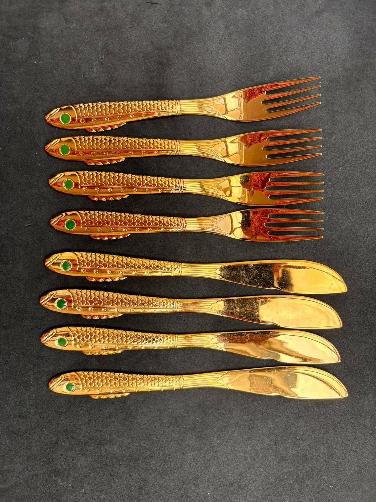 Visbestek Gense Sweden Nobel Golden Seafood Cutlery Gunnar Cyrén Luxe Trouwcadeau Goud Decor Vintage Jaren 90 Discontinuated Scandinavian photo furniture