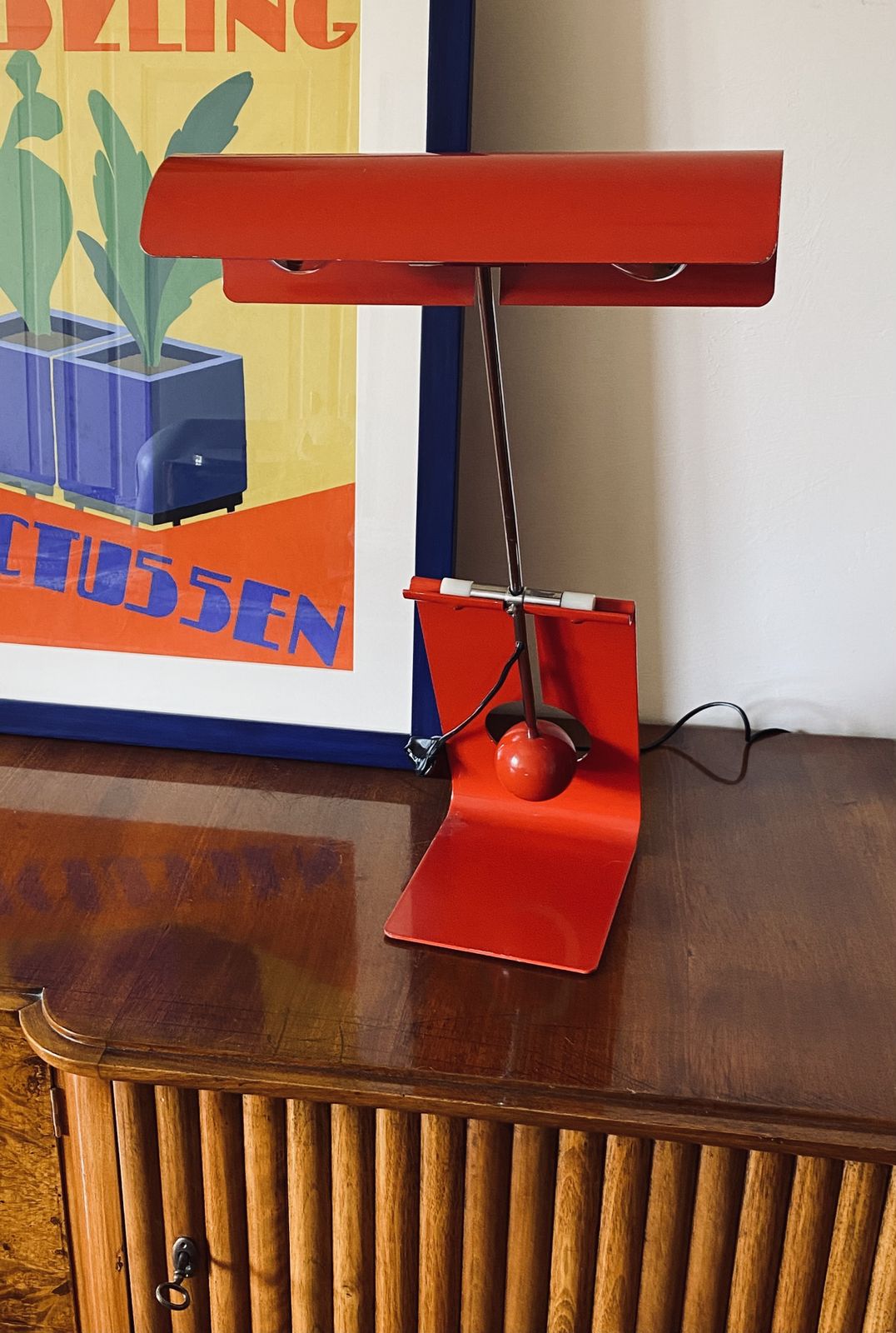 Mauro Martini, Red 'Picchio' Woodpecker Table Lamp, F.Lli Martini Italy 1970s photo Lighting