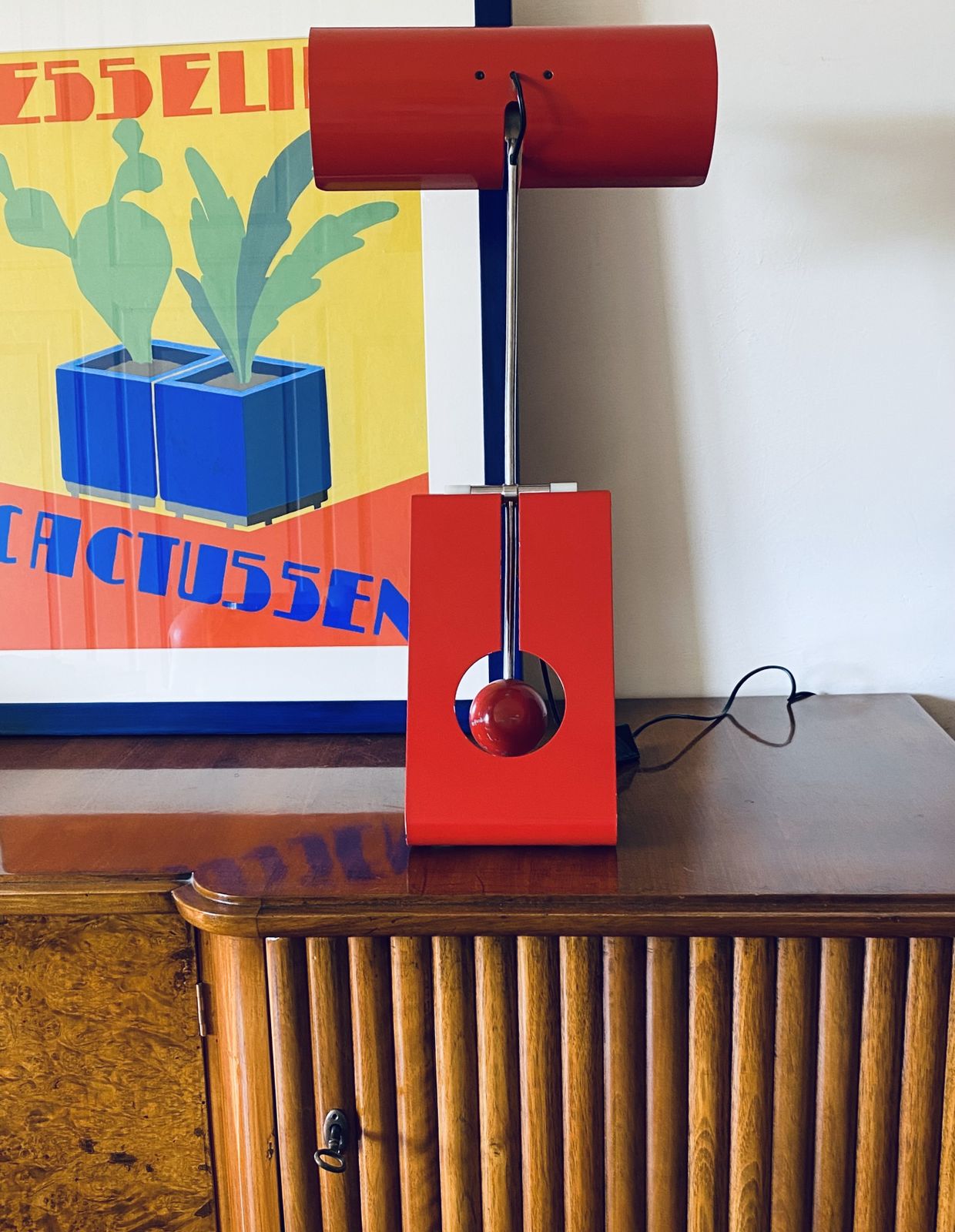 Mauro Martini, Red 'Picchio' Woodpecker Table Lamp, F.Lli Martini Italy 1970s photo buy