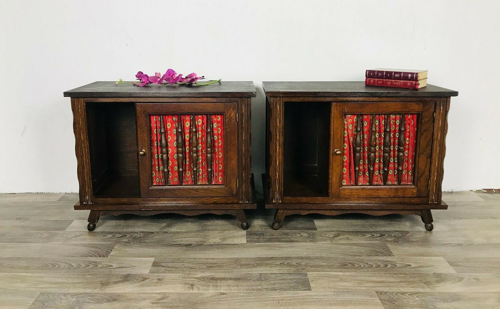 1950s Pair Of French Vintage Mid Century Bedside Cabinets Hand Painted