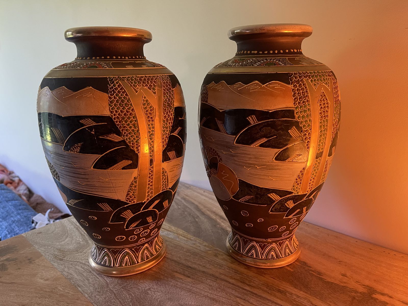 Pair Of Early 20th Century Maruni Satsuma Vases 31cm Tall photo for sale