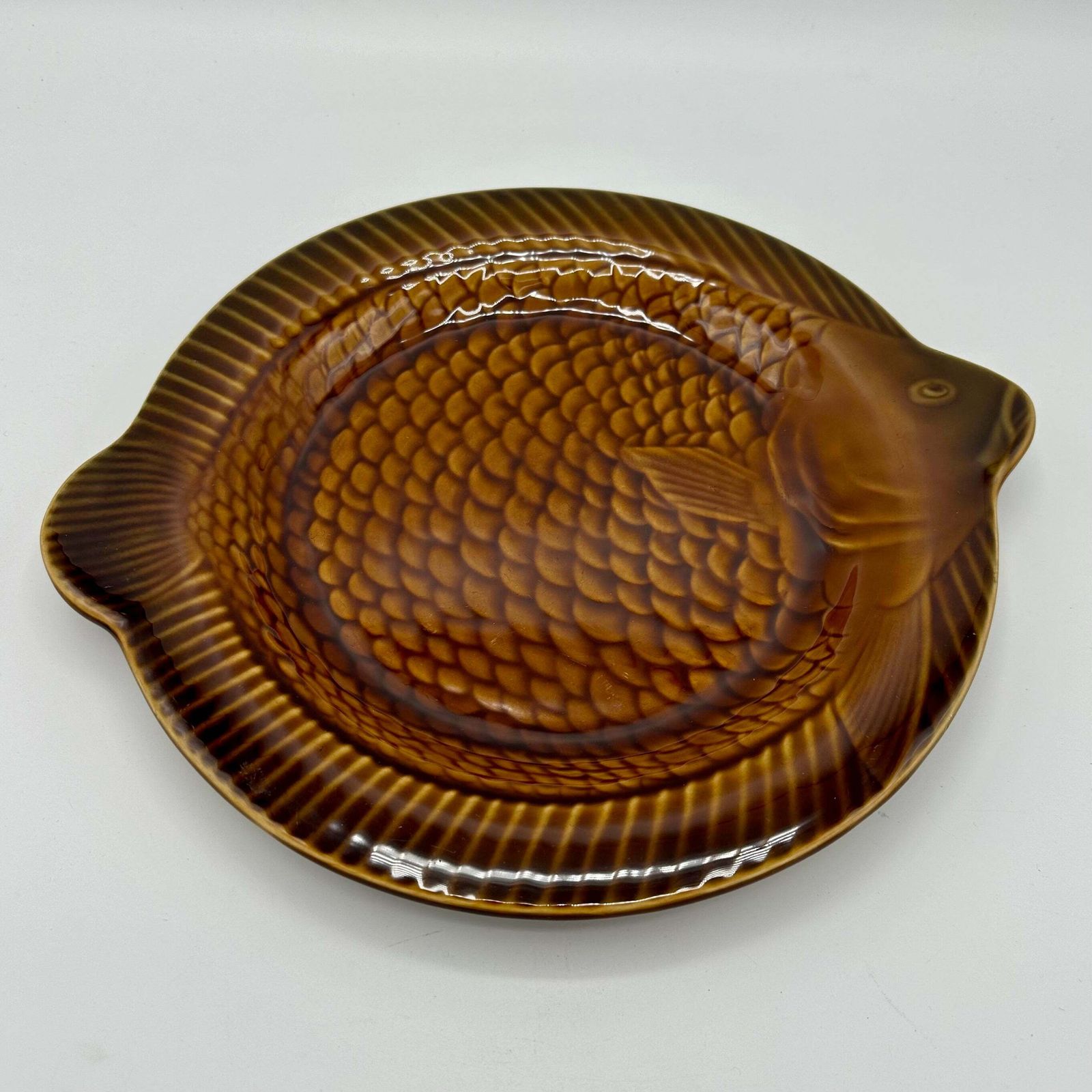 Vintage 1950s Barbotine Sarreguemines French Fish Plate Set (Set Of 10)