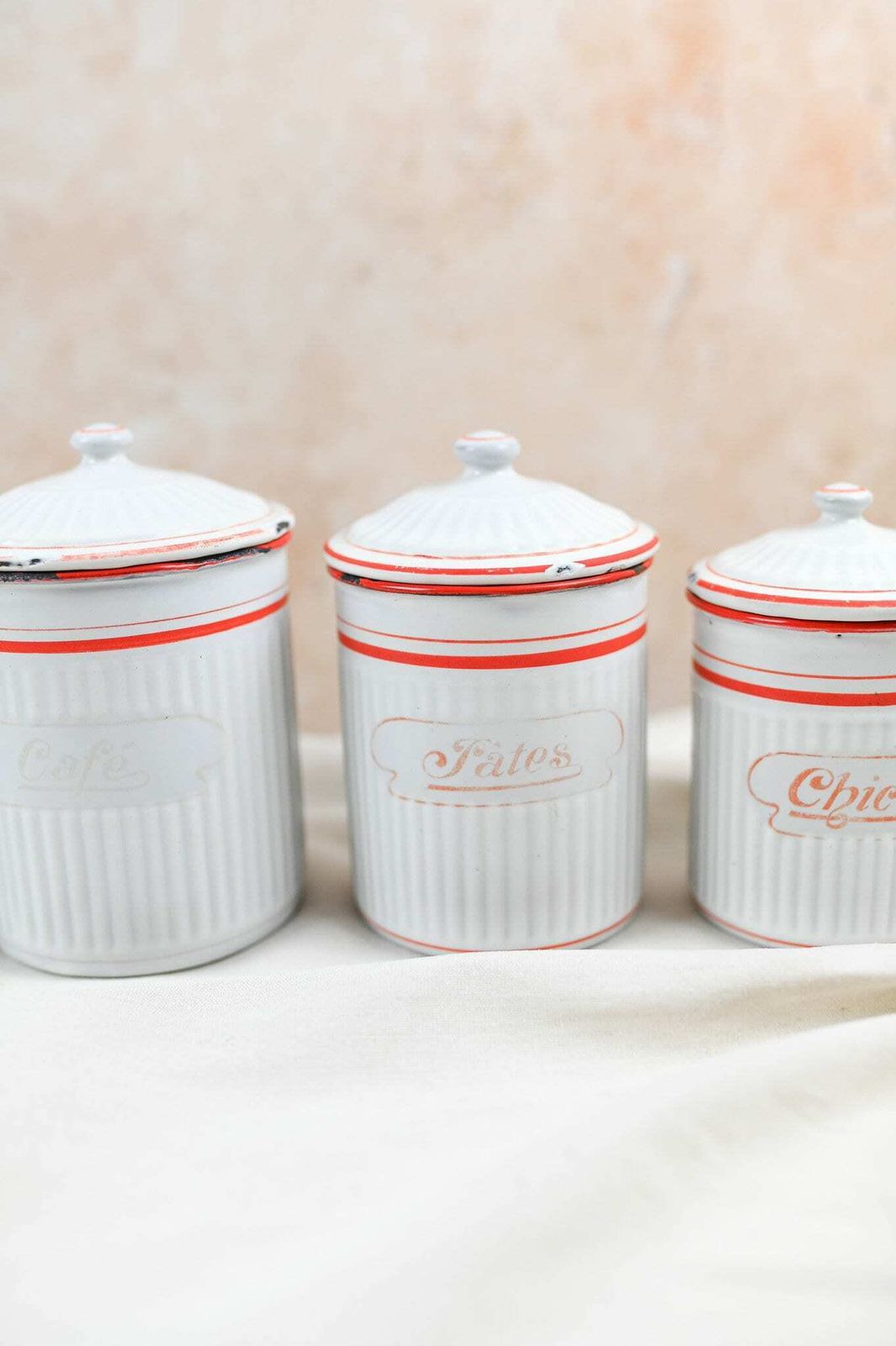Vintage French Enamel Canisters, Set Of 5, Enamel Pots, Made By Bb In Eastern Europe, Ca 1920s photo 80.0