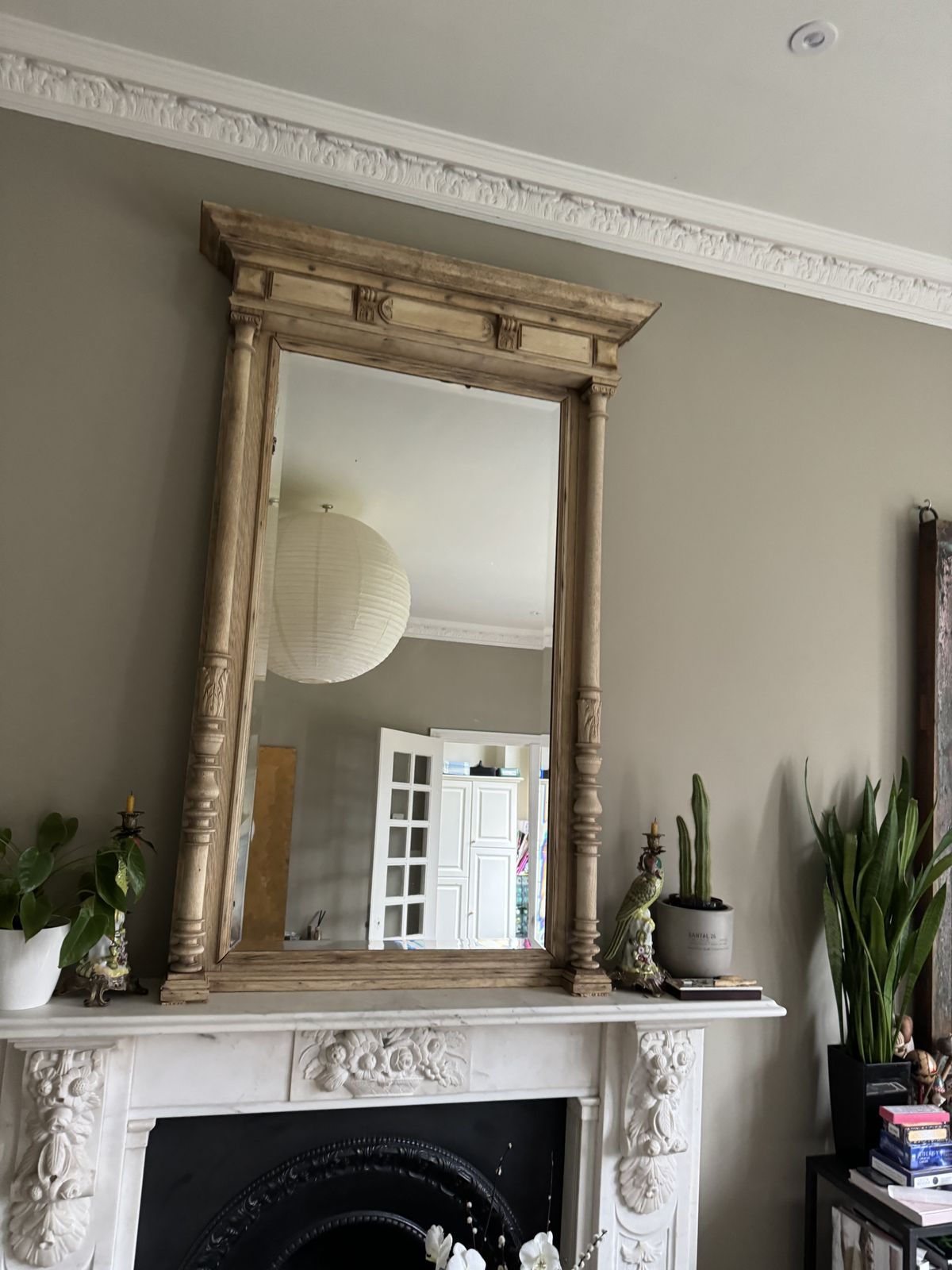 Antique Bleached Oak Mirror W/ Original Bevelled Glass. 1890s. photo vintage