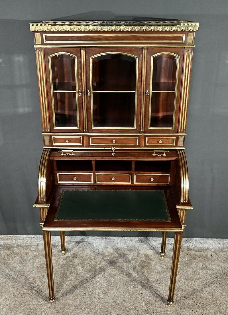 Rare Small Cylinder Desk And Showcase, Louis XVI Style – Mid 19th Century photo 4330.0