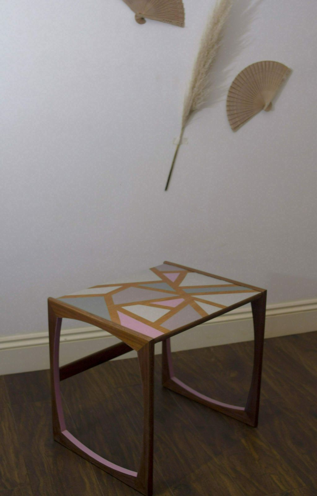 Midcentury Gplan Quadrille Nest Of Tables – Pink Geometric Handpainted Design (Large) photo furniture