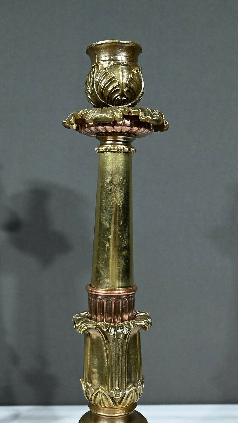 Pair Of Bronze Candlesticks, Restoration Period – Early 19th Century photo vinterior