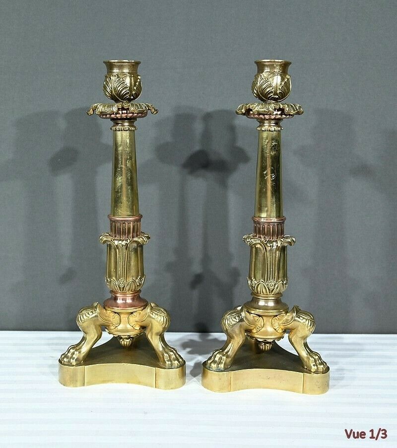 900.0 Pair Of Bronze Candlesticks, Restoration Period – Early 19th Century photo