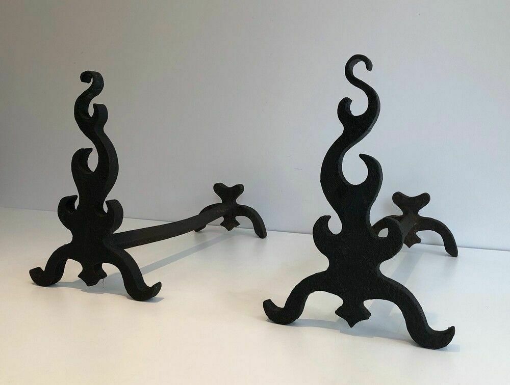 Pair Of Cast Iron And Wrought Iron Andirons photo furniture