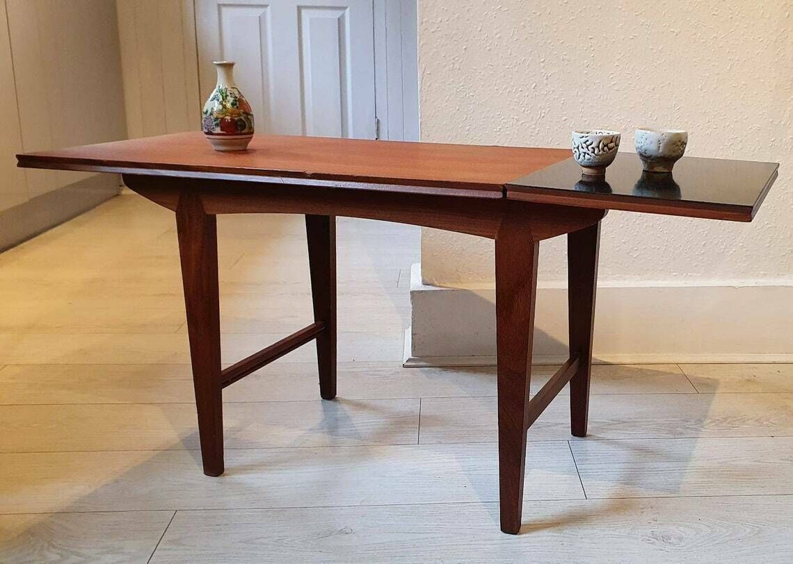 Retro Vanson Teak And Black Melamine Formica Coffee Table, Designed By Peter Hayworth