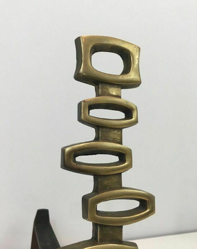 Pair Of Modernist Brass Andirons photo vinterior