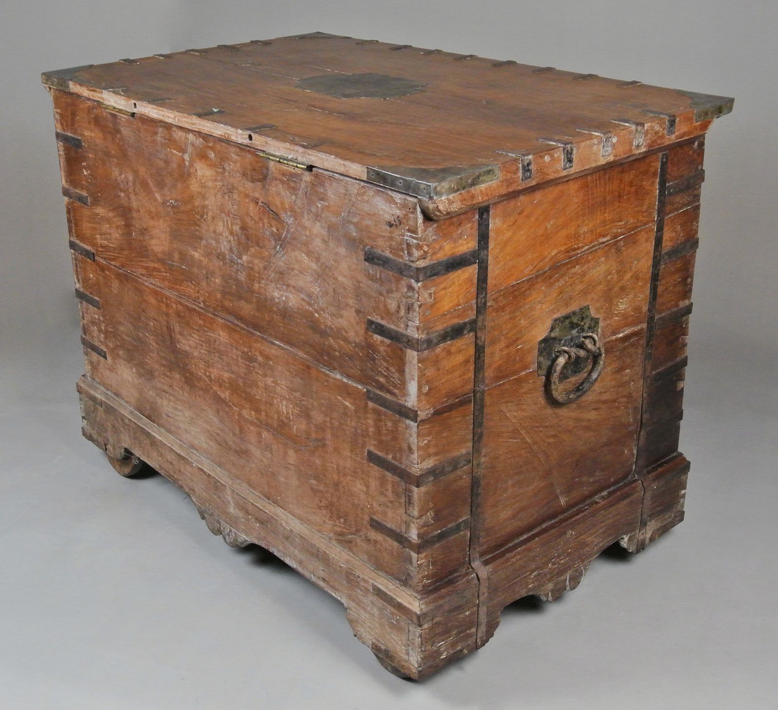 Monumental And Unusual 18th Century Teak And Iron Bound Dowry Chest C. 1840 photo for sale
