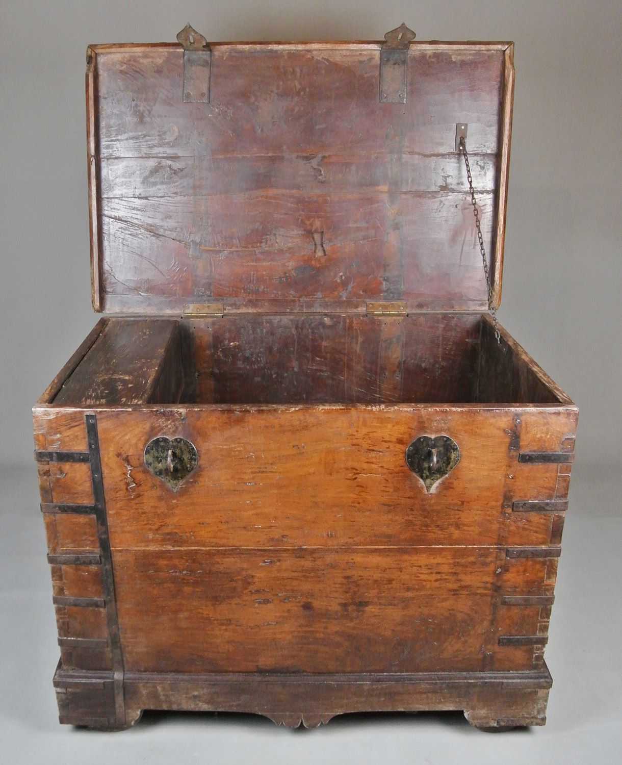 Monumental And Unusual 18th Century Teak And Iron Bound Dowry Chest C. 1840 photo vintage