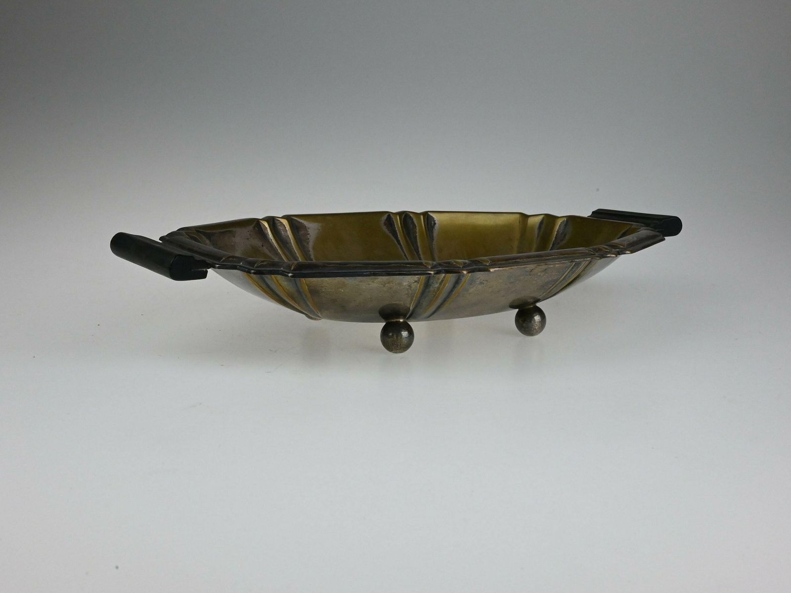 Antique Brass Art Deco Bowl With Wooden Handles, Antique Bowl, Decorative Bowl, Brass Bowl, Art Deco, Metal Bowl, Antique Collectibles photo Home Decor