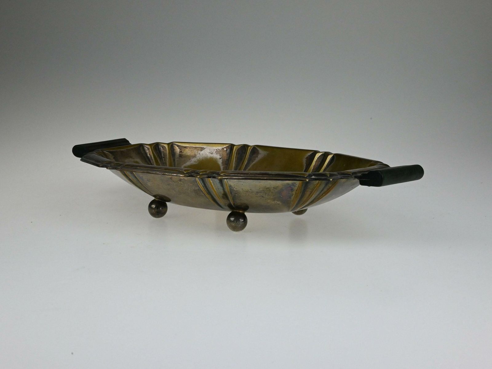 Antique Brass Art Deco Bowl With Wooden Handles, Antique Bowl, Decorative Bowl, Brass Bowl, Art Deco, Metal Bowl, Antique Collectibles photo 57.0