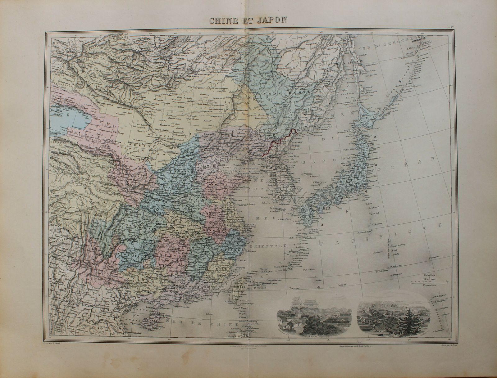Antique Map Of China & Japan Titled 'Chine Et Japon’ Published By J. Migeon, C1880