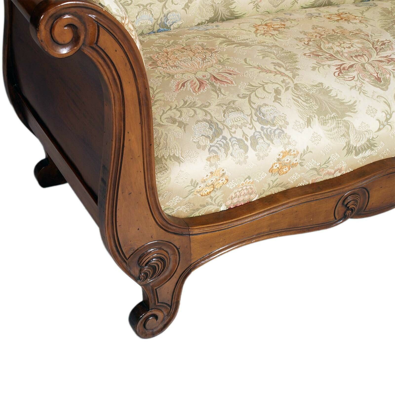 Italy Mid 20th Century Louis Philippe Sleigh Sofa In Hand Carved Walnut photo 2600.0