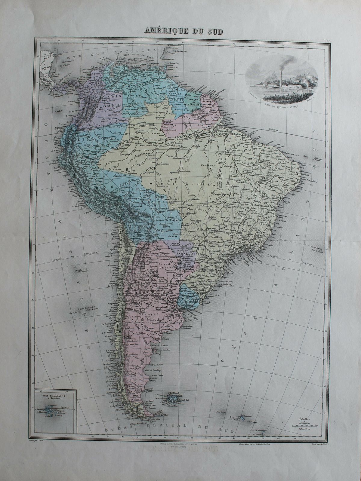 Antique Map Of South America Published By J. Migeon, C1880