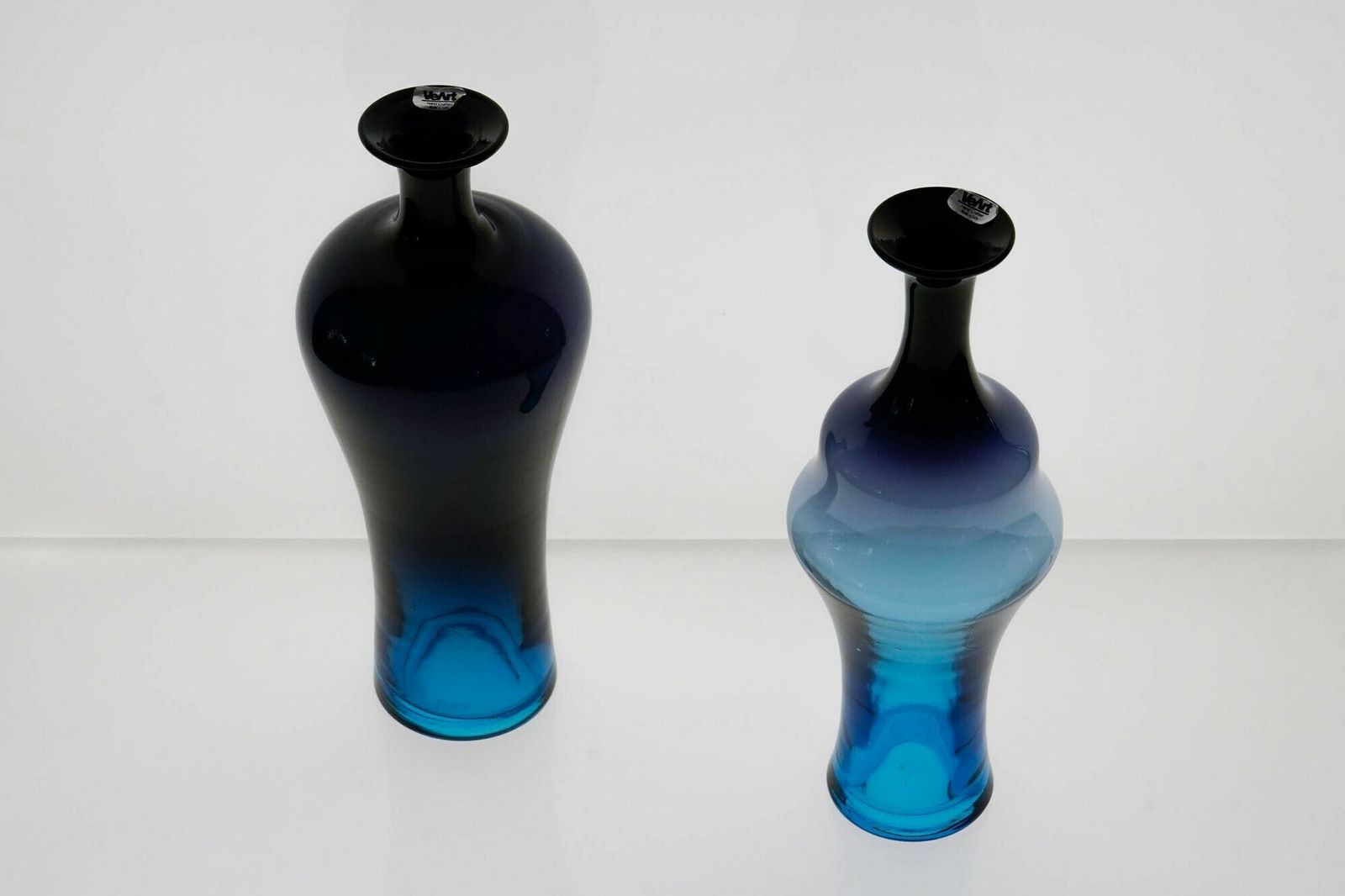 photo for sale Pair Of Glass Vases. Veart Cobalto Aquamarine Fading. Paolo Venini Design.