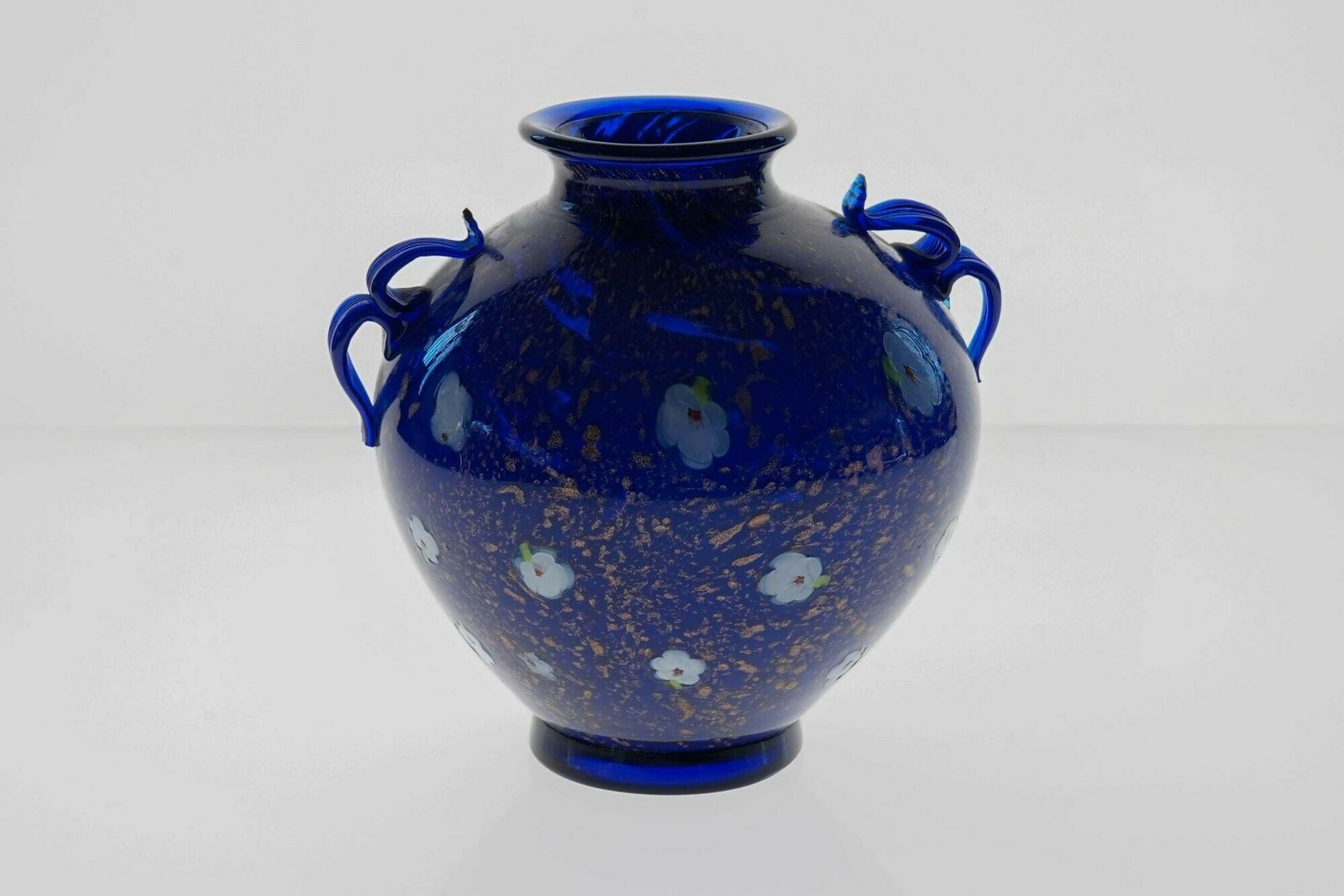 Cobalt Murano Glass Vase, Murrine And Avventurina. Lapis Lazuli. Fratelli Toso photo for sale