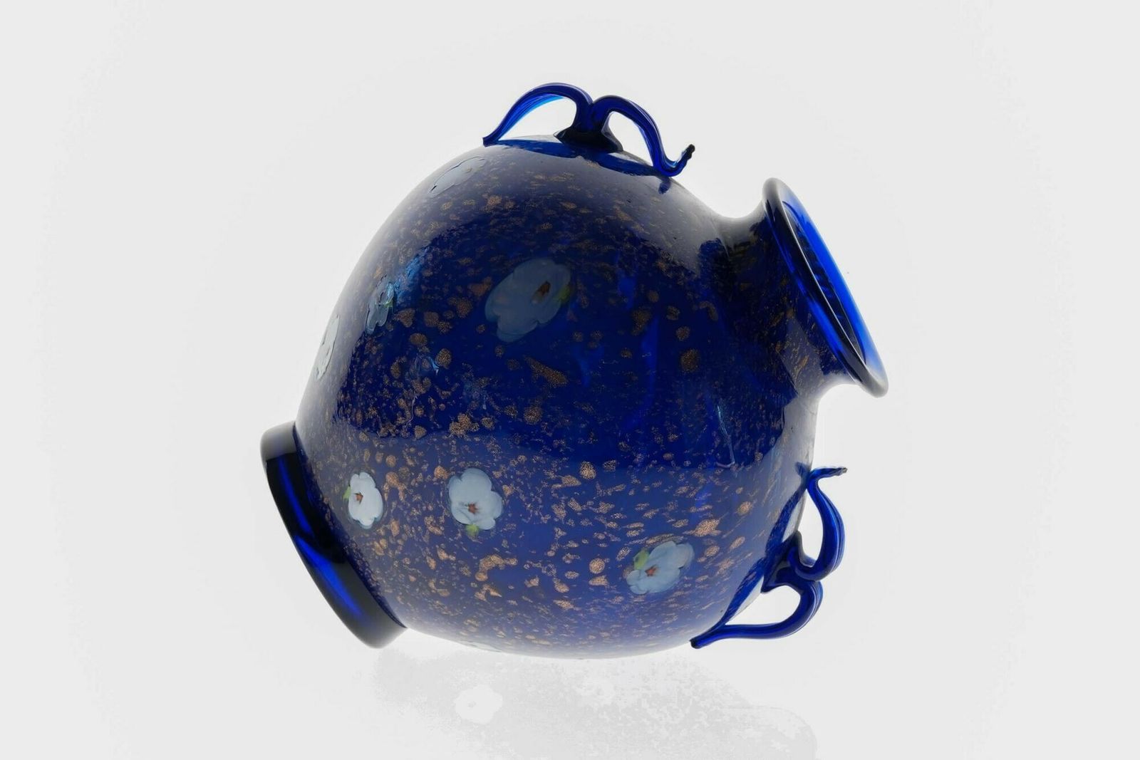 photo for sale Cobalt Murano Glass Vase, Murrine And Avventurina. Lapis Lazuli. Fratelli Toso