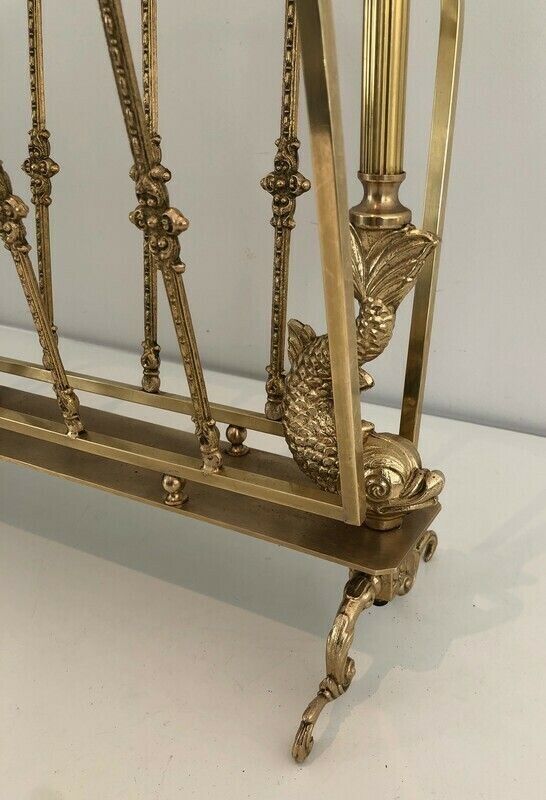 Maison Jansen. Neoclassical Style Brass Magazine Rack With Dolphin Heads. French. Circa 1940 photo vinterior