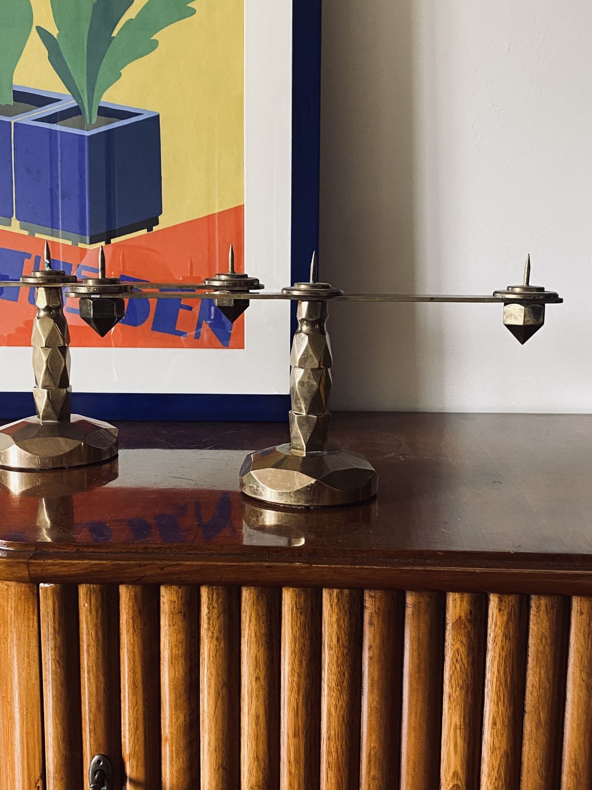 Brutalist Brass Pair Of Candle Holders, France 1970 photo 750.0