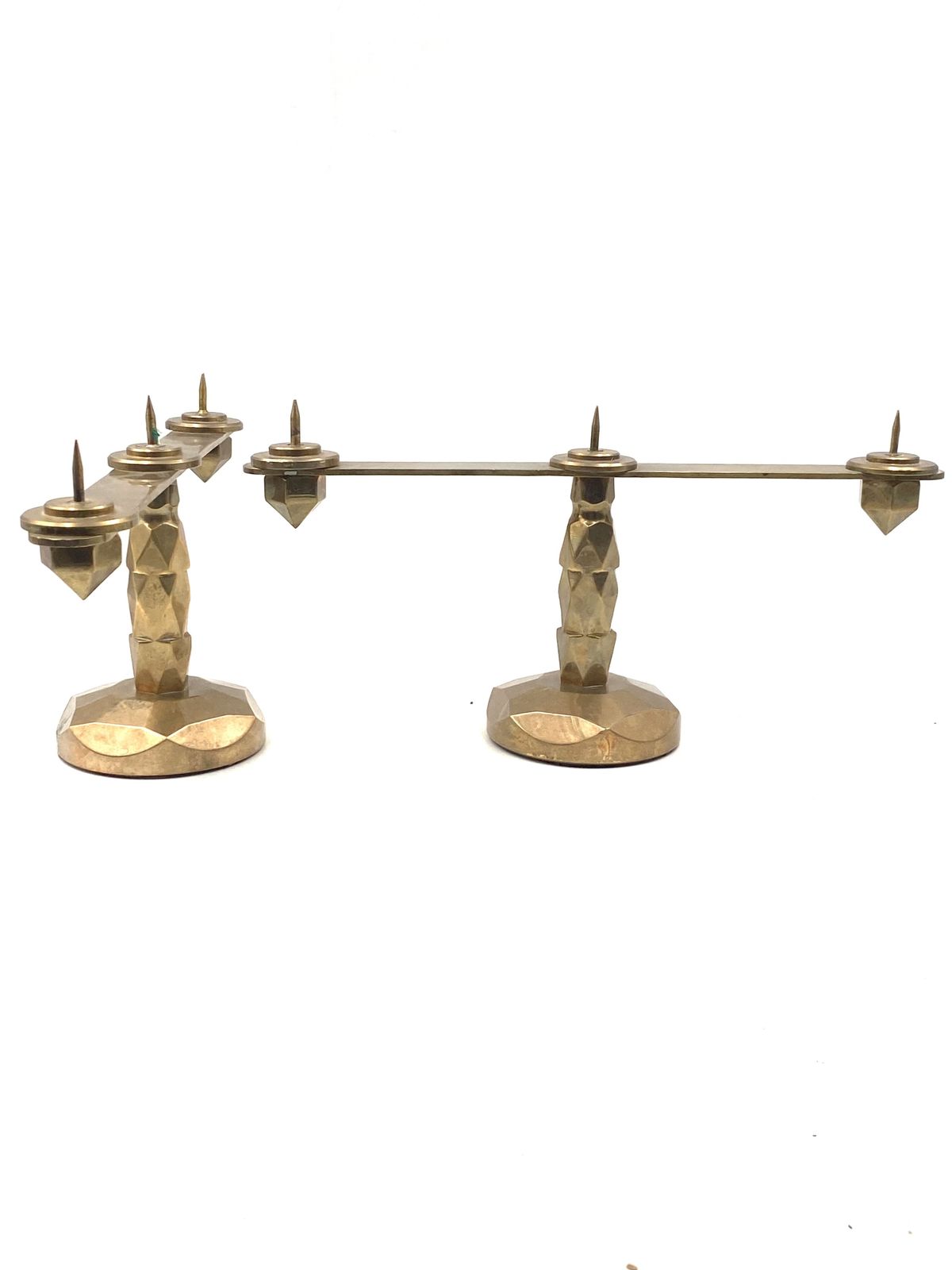 photo buy Brutalist Brass Pair Of Candle Holders, France 1970